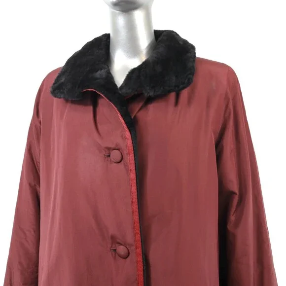 Valentino Burgundy Coat with Sheared Nutria Lining- Size XL - Picture 6 of 9